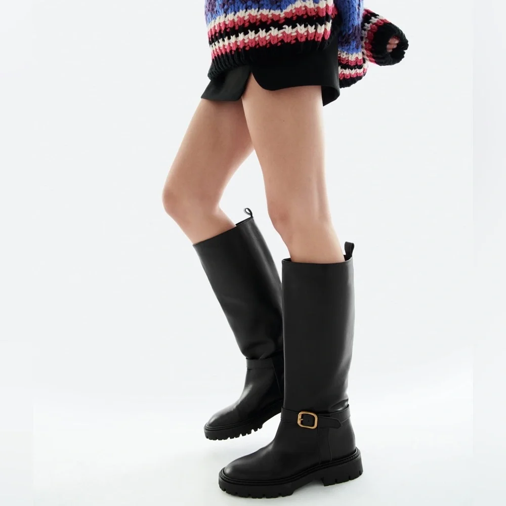 ZARA LEATHER BOOTS WITH BUCKLE US 6.5 - Picture 2 of 15